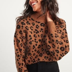 Old Navy Cozy Leopard-Print Mock-Neck Sweater